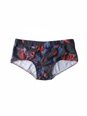 Men's Black Swim Trunks with Red & Blue Abstract Print